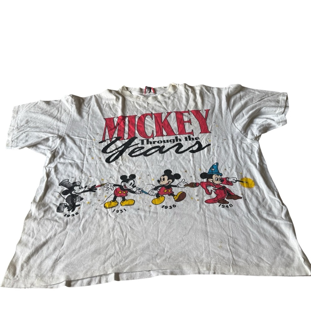 Vintage 1990s Mickey Mouse Through The Years Cartoon White Men’s T-Shirt SZ XL - Picture 4 of 16